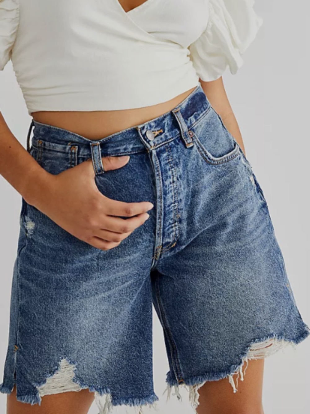 Free People We the Free CRVY Sequoia Denim Shorts Distressed Tagged Size 26*